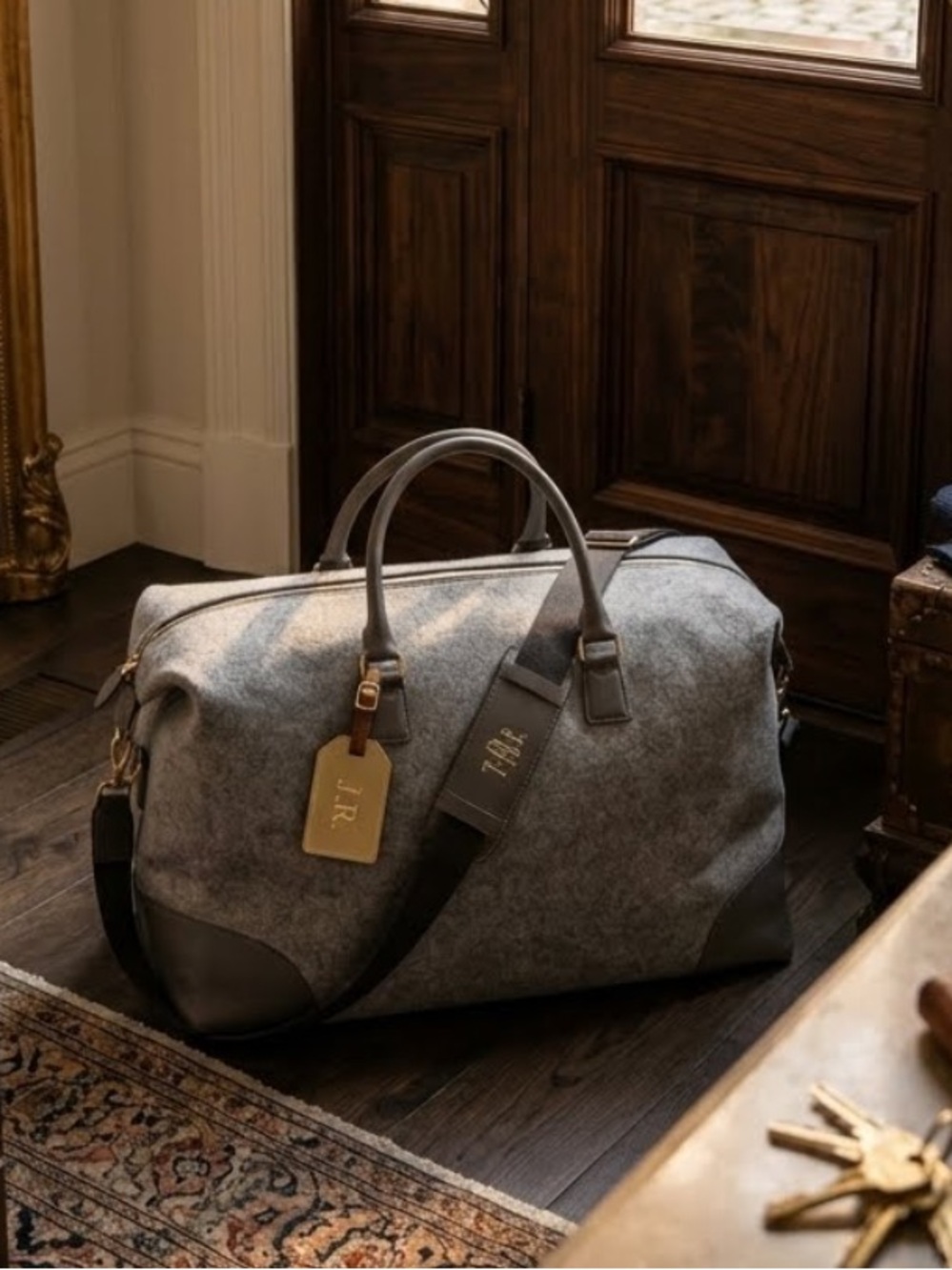 NWT DSW Gray Wool Felt Weekender Travel Tote Bag XL - Picture 4 of 4
